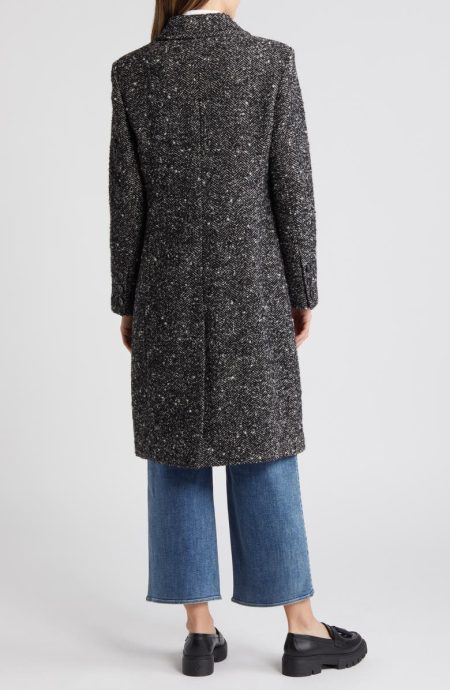 Sam Edelman Reefer Double Breasted Herringbone Tweed Coat.