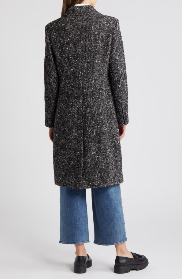 Sam Edelman Reefer Double Breasted Herringbone Tweed Coat.