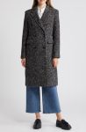 Sam Edelman Reefer Double Breasted Herringbone Tweed Coat