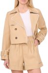 Scallop Hazelnut Beige Double Breasted Crop Trench Coat