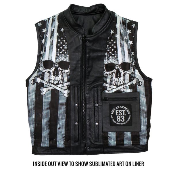 Skull Flag Liner Carry Conceal Hot Leather Vest