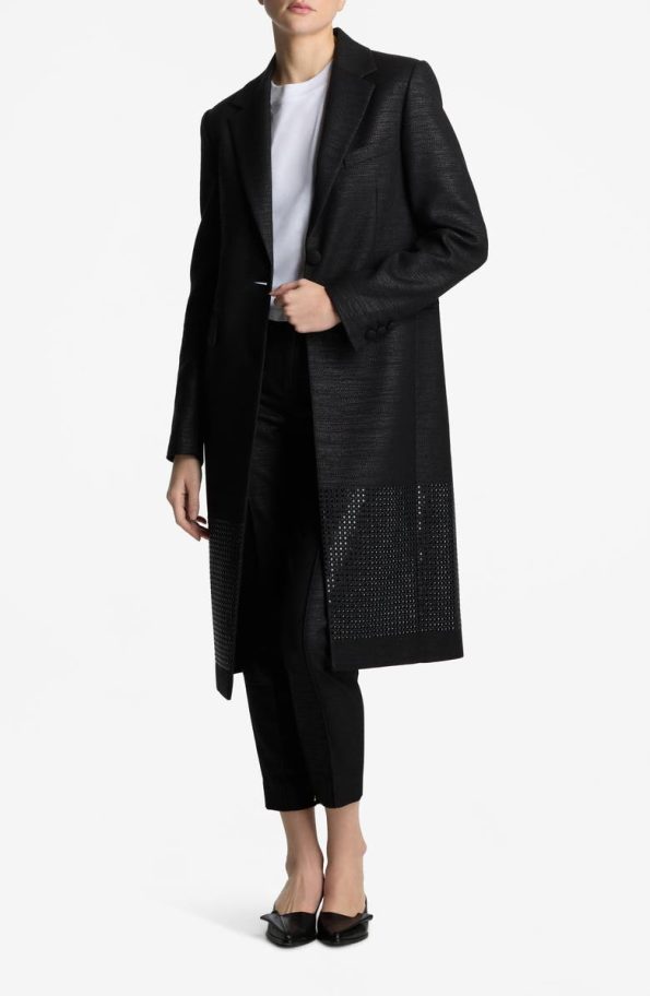 St. John Evening Black Metallic Twill Longline Jacket