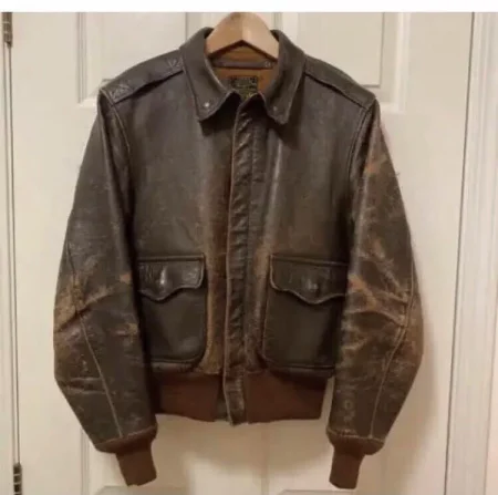 The Real Mccoy's A-2 Mighty Eighth Brown Leather Flight Jacket.
