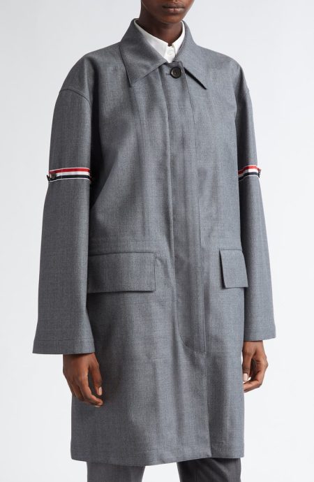Thom Browne Tricolor Armband Water Resistant Wool Blend Twill Coat