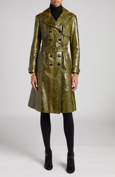 Tom Ford Olive Snakeskin Embossed Leather Trench Coat