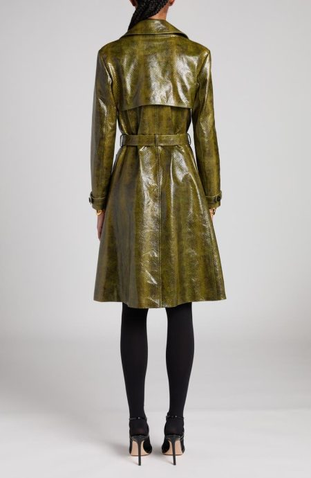 Tom Ford Olive Snakeskin Embossed Leather Trench Coat.