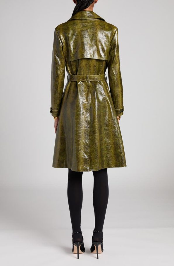 Tom Ford Olive Snakeskin Embossed Leather Trench Coat.