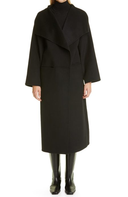 Toteme Annecy Open Front Black Wool & Cashmere Coat.
