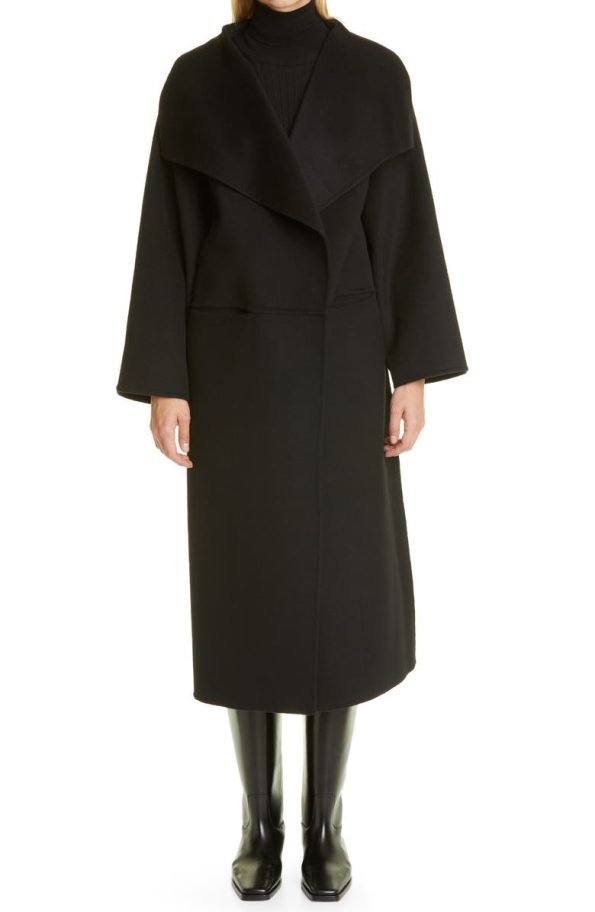 Toteme Annecy Open Front Black Wool & Cashmere Coat.