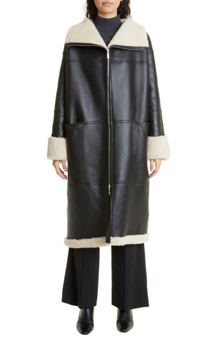 Toteme Signature Black And White Lambskin & Shearling Coat