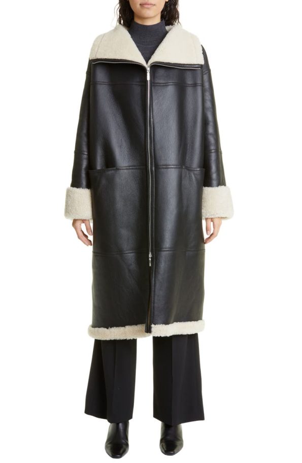Toteme Signature Black And White Lambskin & Shearling Coat
