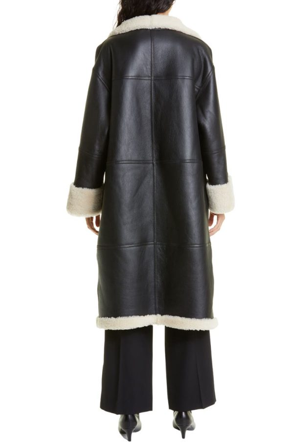 Toteme Signature Black And White Lambskin & Shearling Coat.