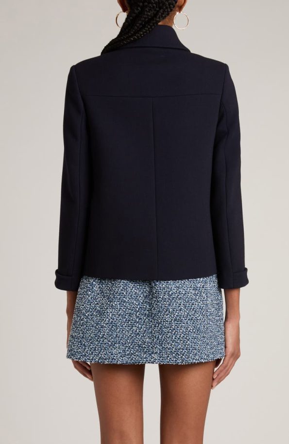 Valentino Garavani Navy Blue Wool Blend Crop Peacoat.