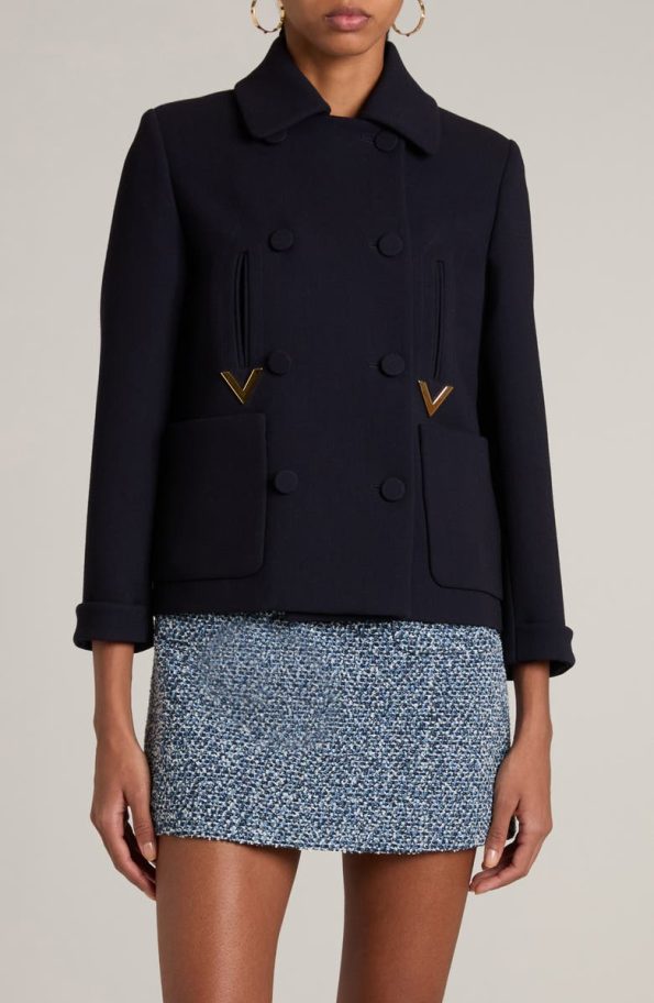 Valentino Garavani Navy Blue Wool Blend Crop Peacoat