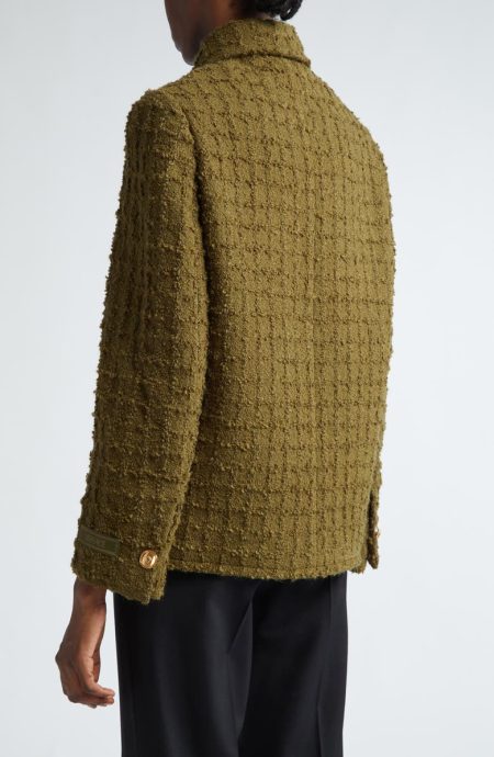 Versace Heritage Texture Tweed Wool Blend Peacoat.