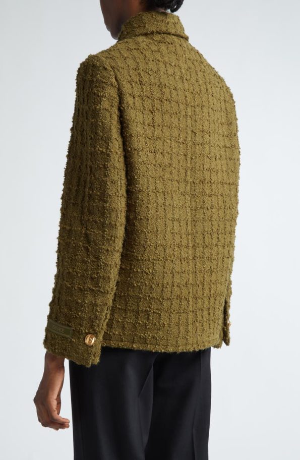 Versace Heritage Texture Tweed Wool Blend Peacoat.