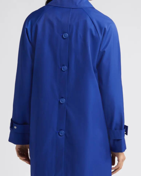 Via Spiga Balmacain Water Repellent Blue Cotton Blend Coat.