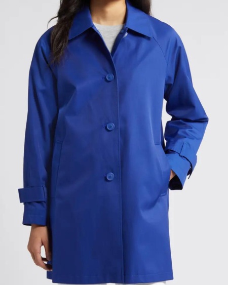 Via Spiga Balmacain Water Repellent Blue Cotton Blend Coat