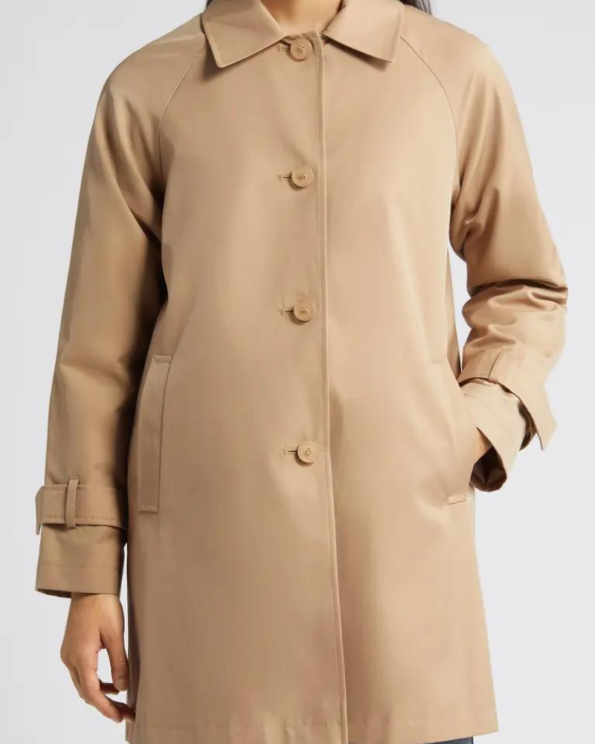 Via Spiga Balmacain Water Repellent Camel Cotton Blend Coat