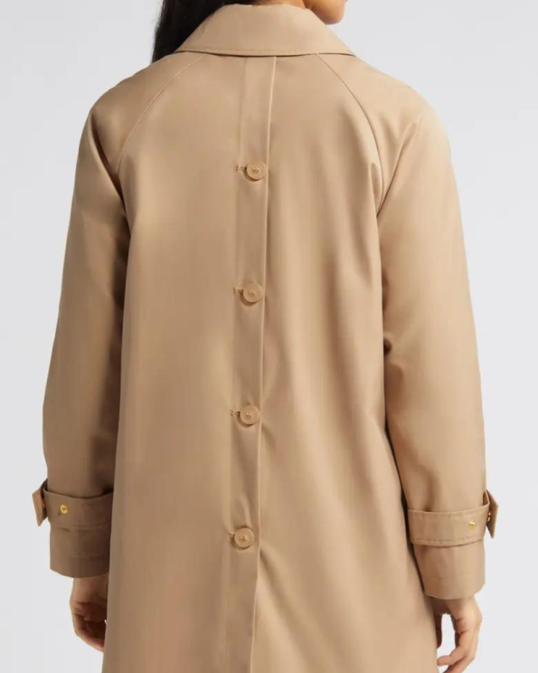 Via Spiga Balmacain Water Repellent Camel Cotton Blend Coat.