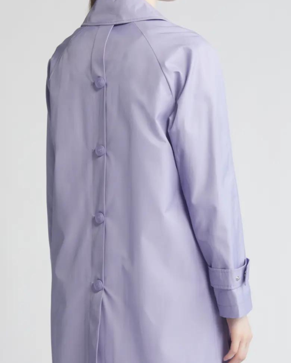Via Spiga Balmacain Water Repellent Lilac Cotton Blend Coat.