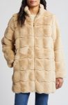 Via Spiga Beige Wavy Reversible Faux Fur Quilted Coat