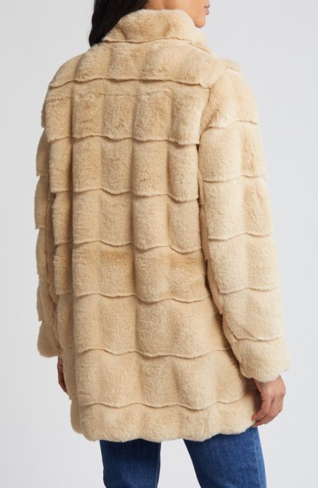 Via Spiga Beige Wavy Reversible Faux Fur Quilted Coat.