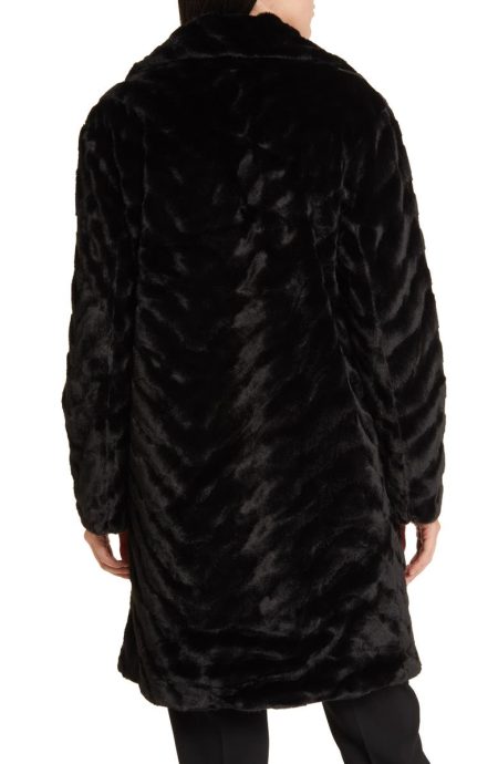 Via Spiga Black Double Breasted Faux Fur Coat.