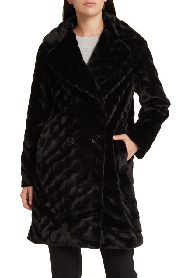 Via Spiga Black Double Breasted Faux Fur Coat