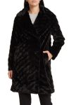 Via Spiga Black Double Breasted Faux Fur Coat