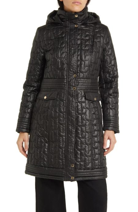 Via Spiga Black Quilted Hooded Coat