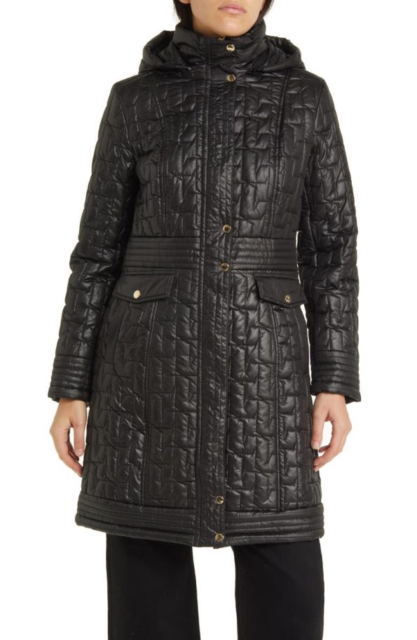 Via Spiga Black Quilted Hooded Coat