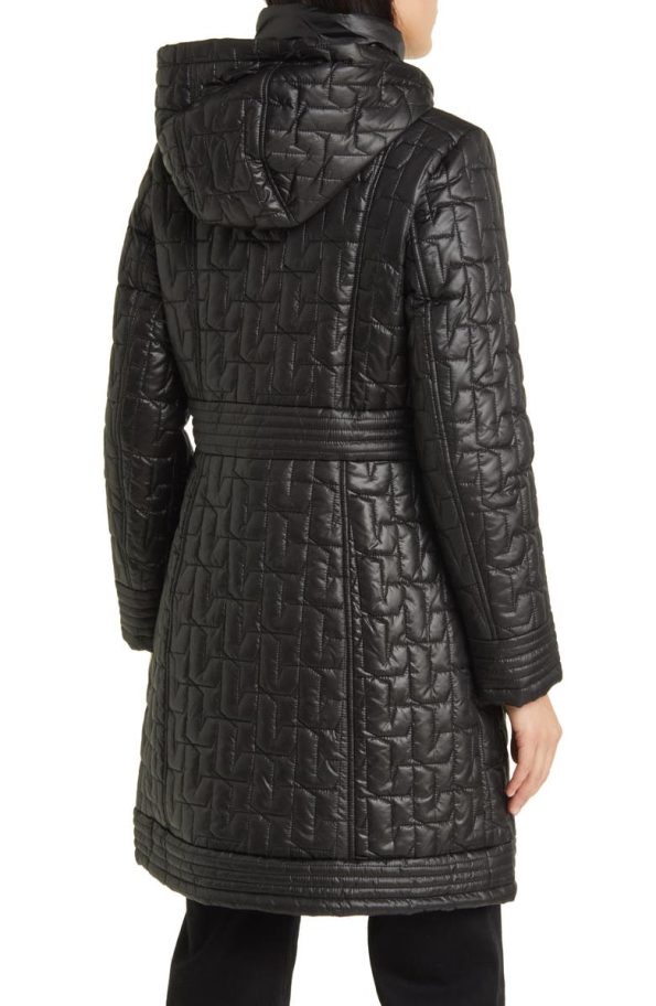 Via Spiga Black Quilted Hooded Coat.