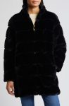 Via Spiga Black Wavy Reversible Faux Fur Quilted Coat