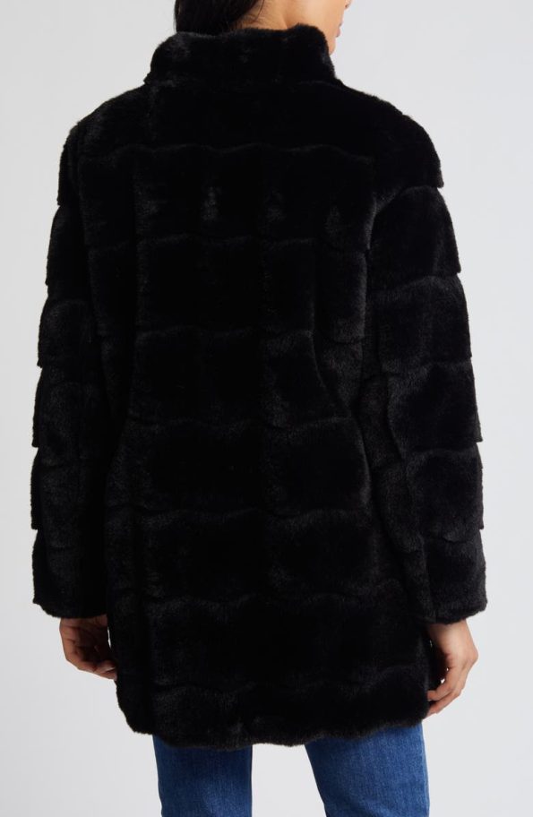 Via Spiga Black Wavy Reversible Faux Fur Quilted Coat.