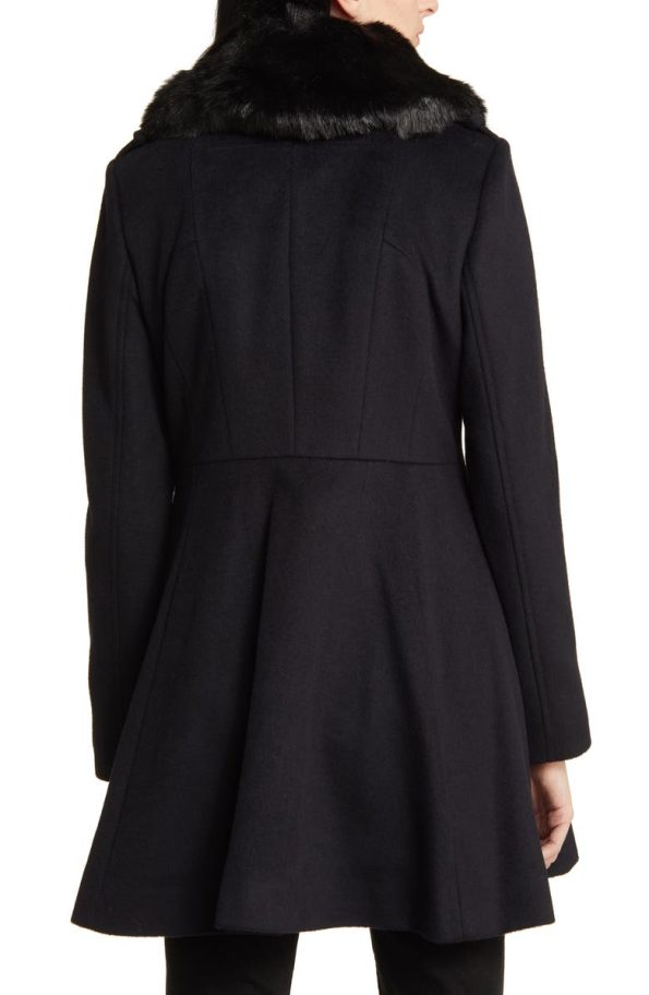 Via Spiga Faux Fur Collar Wool Blend Skater Coat