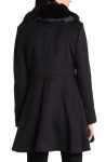 Via Spiga Black Faux Fur Collar Wool Blend Skater Coat