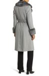 Via Spiga Grey Wool Blend Belted Coat With Faux Fur Trim