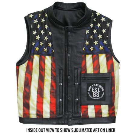 Vintage Flag Liner Carry Conceal Hot Leather Vest