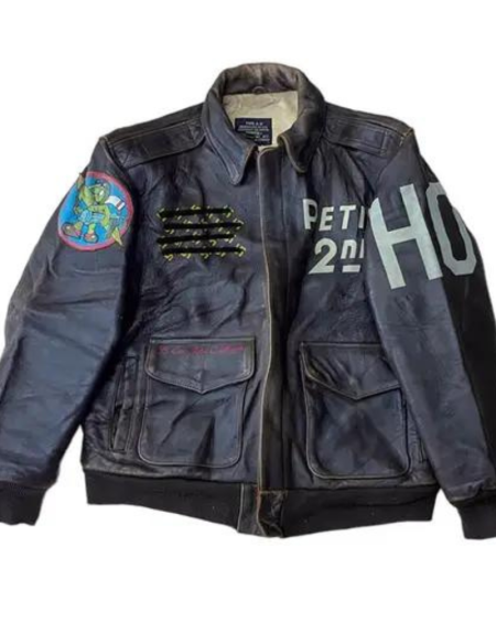 Men's Vintage Distressed Black Leather Bomber Pilot Jacket