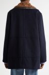 Wales Bonner Zora Faux Shearling Trim Navy Blue Wool Blend Peacoat