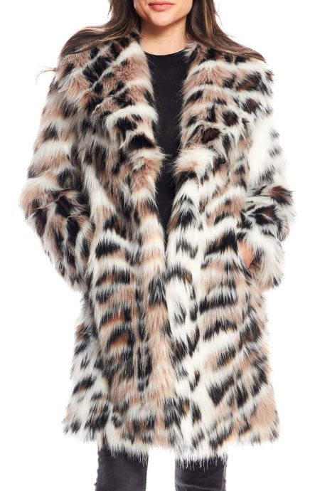 Wild Side Leopard Print White Faux Fur Coat