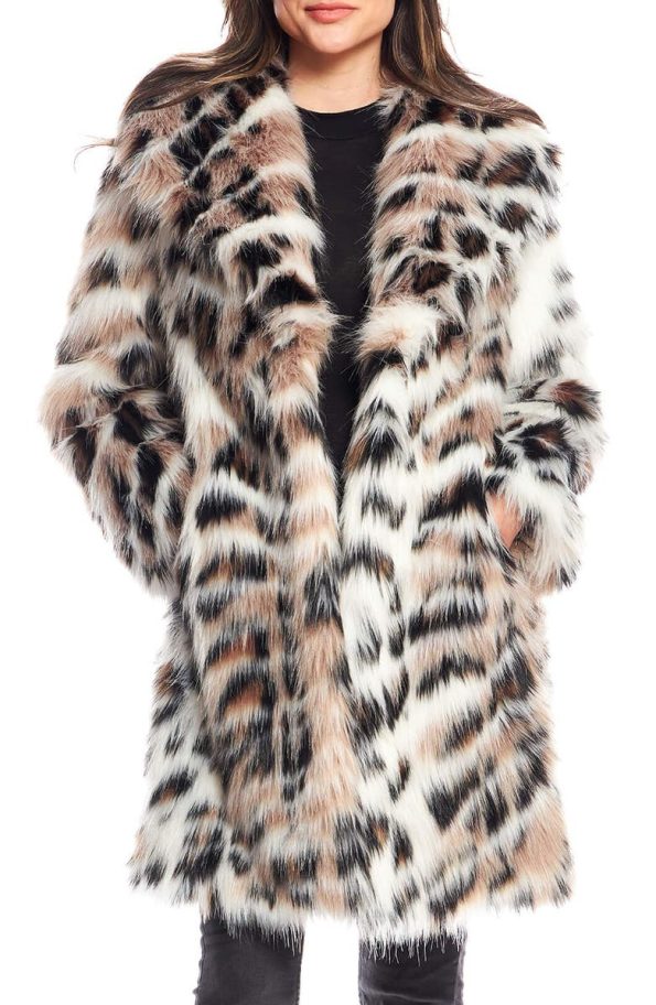 Wild Side Leopard Print White Faux Fur Coat