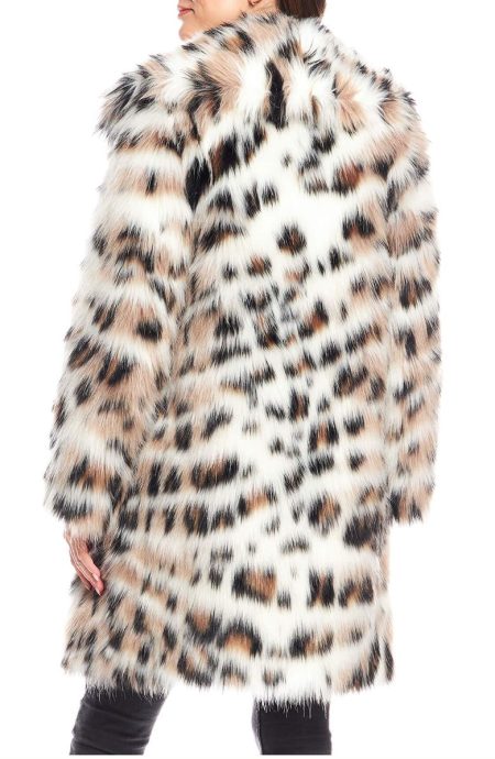 Wild Side Leopard Print White Faux Fur Coat.