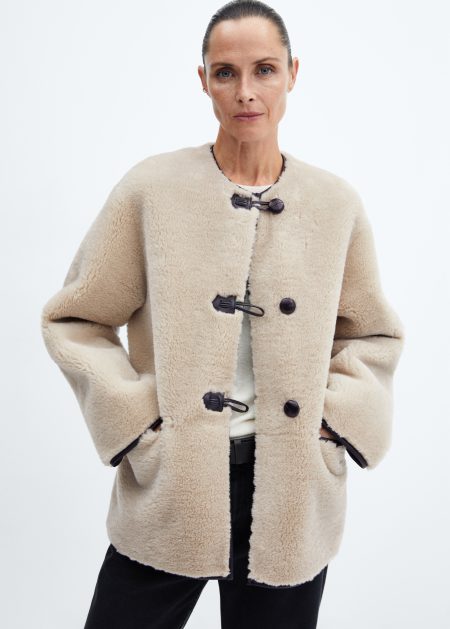 Women's Beige Fur-effect Coat With Appliqués.