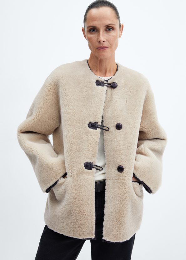 Women's Beige Fur-effect Coat With Appliqués.
