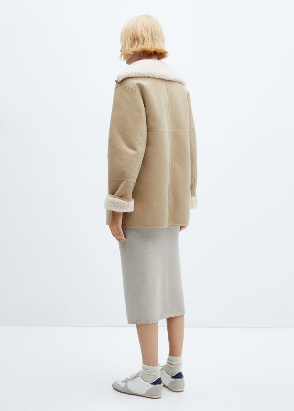 Women's Beige Leather Shearling-lined Coat
