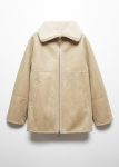 Women's Beige Leather Shearling-lined Coat With Zip