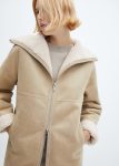 Women’s Beige Leather Shearling-lined Coat With Zip
