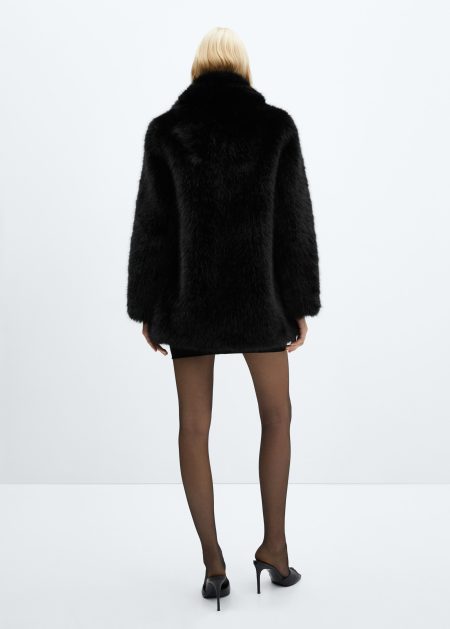Women's Black Lapels Faux Fur Coat.